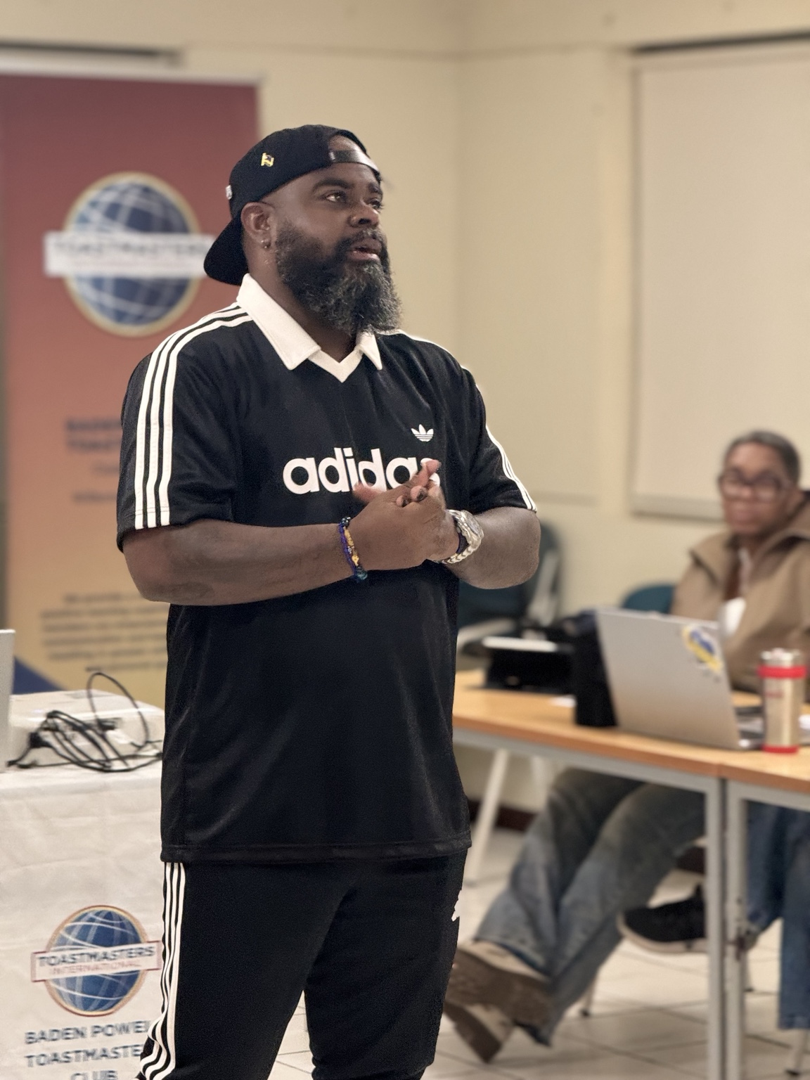 Guest speaker Brenton Payo Balentien addressing Baden Powell Toastmasters